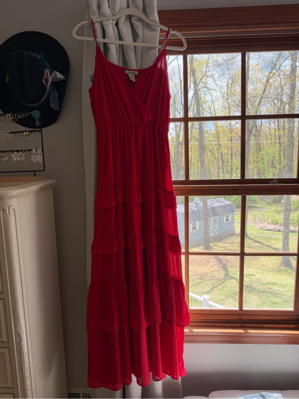 Flying Tomato Red Tiered Spaghetti-Strap Maxi Dress
